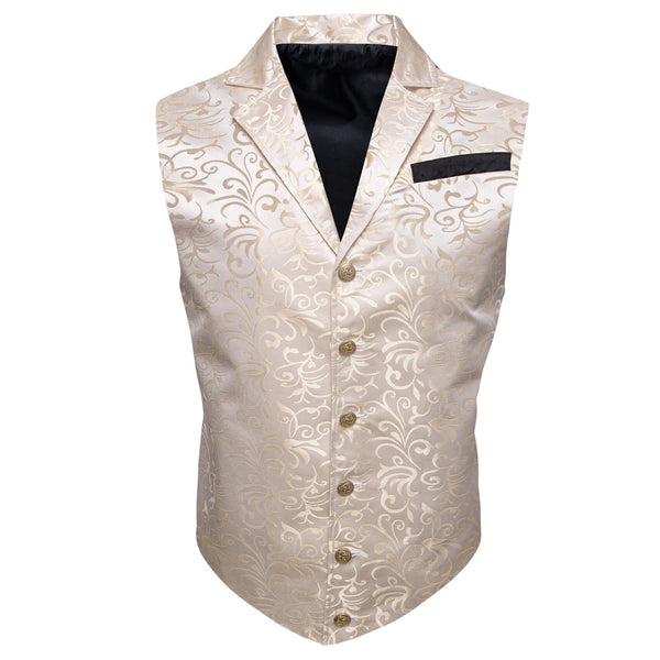  Champagne Floral Silk Notched Collar Suit Vest 