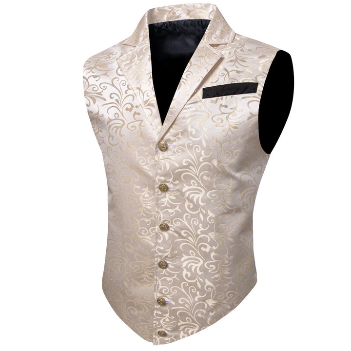  Champagne Floral Silk Notched Collar Suit Vest