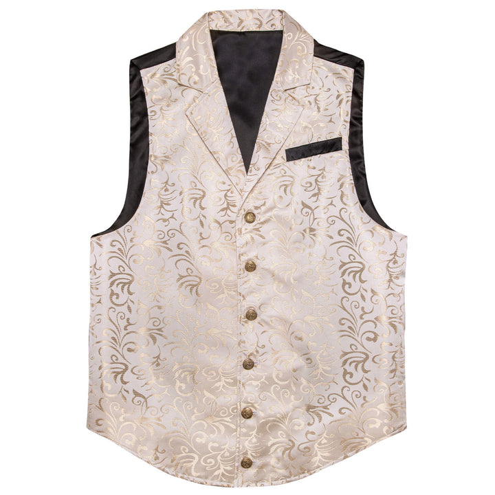  Champagne Floral Silk Notched Collar Suit Vest