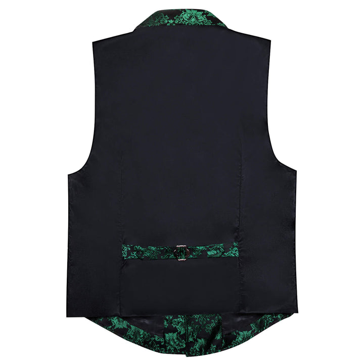 Dark Green Black Floral Silk Waistcoat Suit Vest