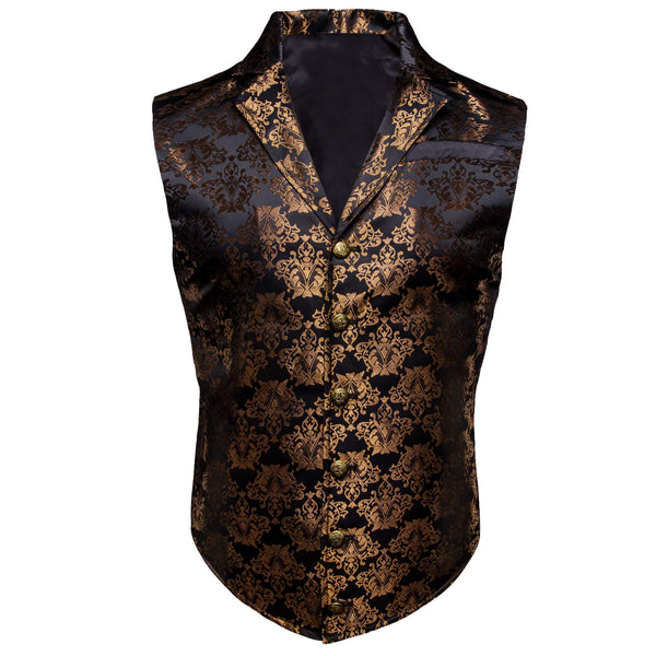 Black Tortilla Brown Floral Silk Waistcoat Suit Vest