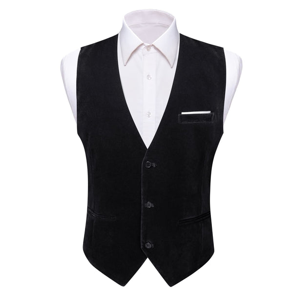 Suit Vest Black Solid Mens Silk Work Dress Vest Formal Business
