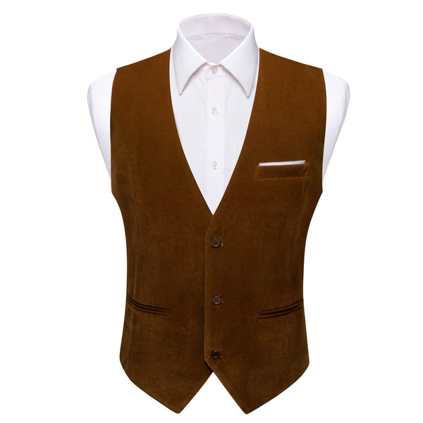 Suit Vest Saddle Brown Solid Mens Flannelette Work Dress Vest