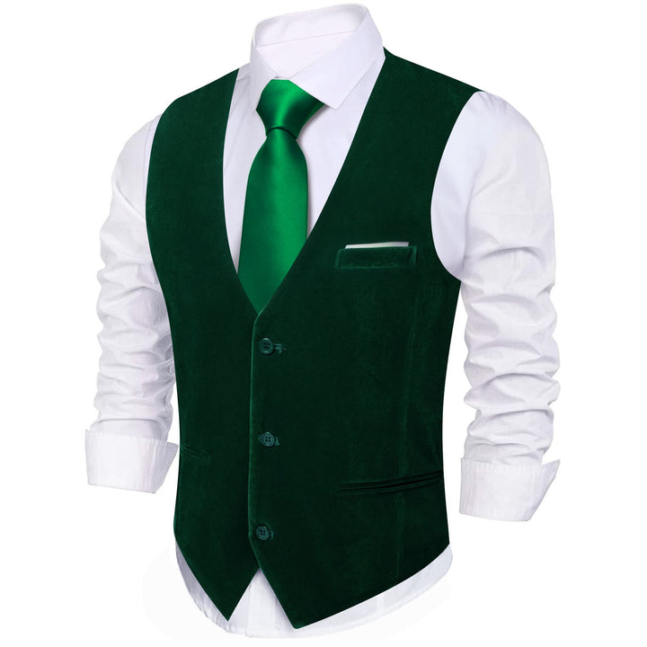 Suit Vest Sapphire Pine Green Solid Mens Flannelette Work Dress Vest
