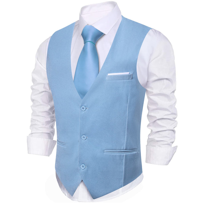 Suit Vest Arctic Blue Solid Mens Flannelette Work Dress Vest