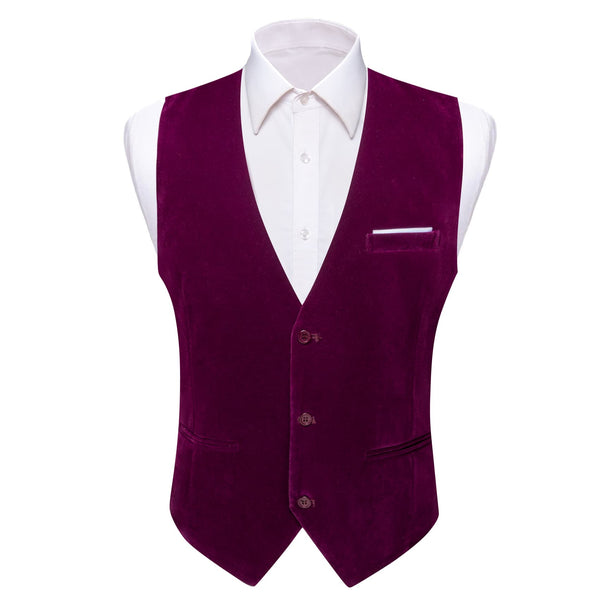 Suit Vest Mulberry Purple Solid Mens Flannelette Work Dress Vest