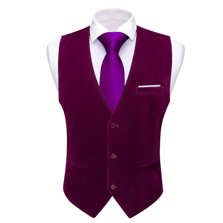 Suit Vest Mulberry Purple Solid Mens Flannelette Work Dress Vest