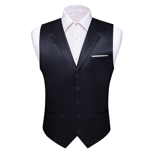Black Solid Jacquard Men's Collar Vest
