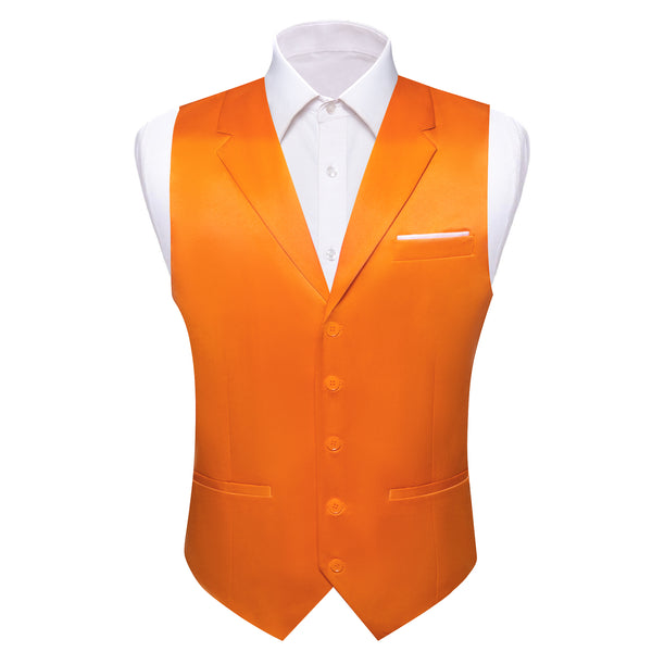 Orange Solid Jacquard Men's Collar Vest