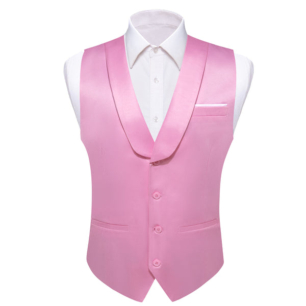 Pink Solid Jacquard Men's Collar Vest
