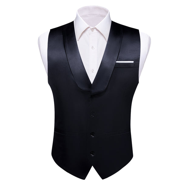 New Arrival Black Solid Jacquard Men's Collar Vest