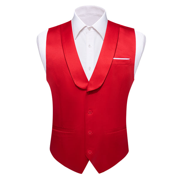 Red Solid Jacquard Men's Collar Vest