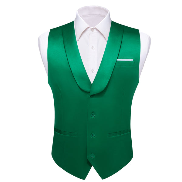Green Solid Jacquard Men's Collar Vest