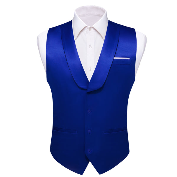 Blue Solid Jacquard Men's Collar Vest