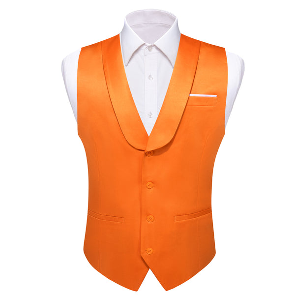 Orange Solid Jacquard Men's Collar Vest