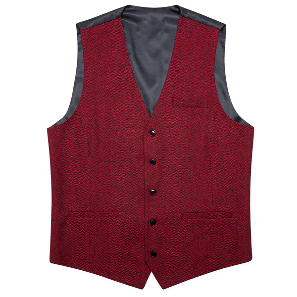 Wine Red Solid Jacquard Men's Single Vest