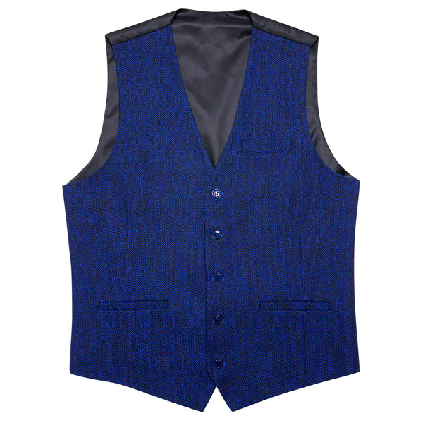 Royal Blue Solid Jacquard Men's Single Vest