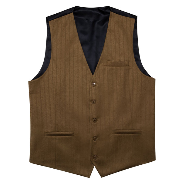 Olive Brown Solid Jacquard Men's Single Vest
