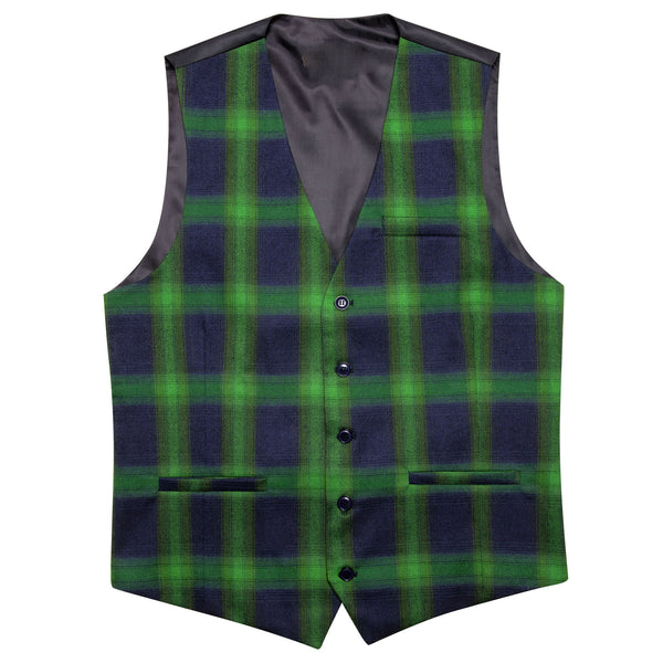 Classic Green Blue Plaid Jacquard Men's Single Vest