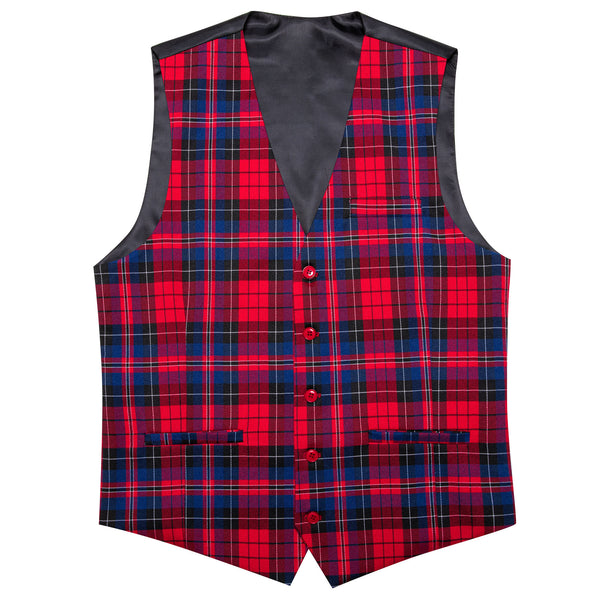 Red Blue Plaid Jacquard Men's Single Vest