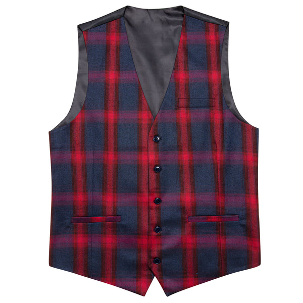 Deep Red Blue Plaid Jacquard Men's Single Vest