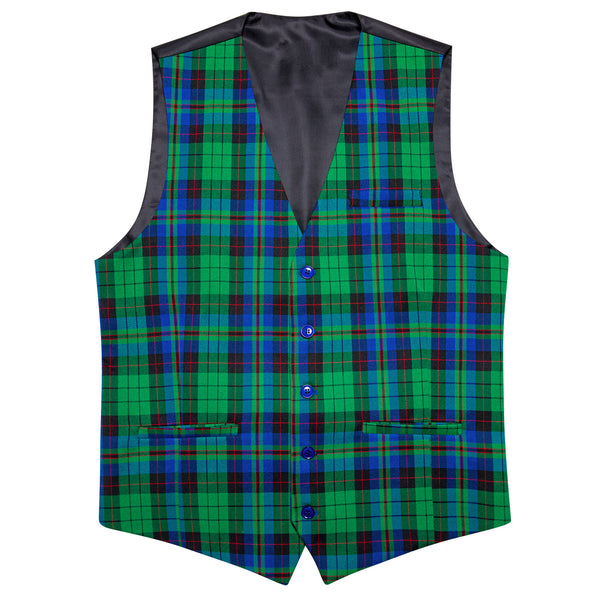 Green Blue Plaid Novelty Jacquard Men's Single Vest