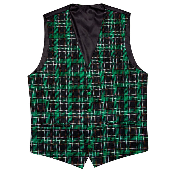 Deep Green Black Plaid Novelty Jacquard Men's Single Vest