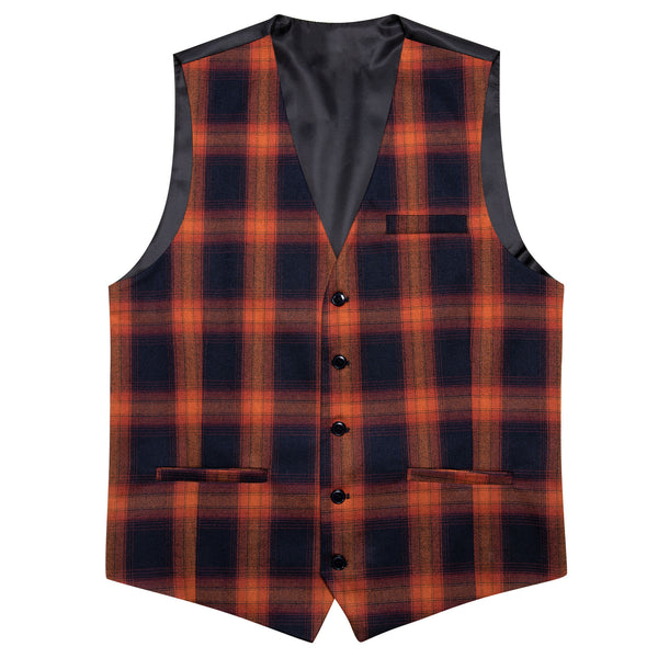 Deep Orange Blue Plaid Novelty Jacquard Men's Single Vest