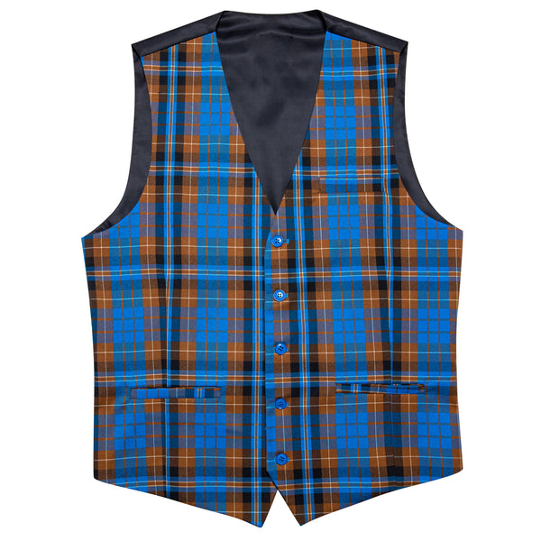 Light Blue Brown Plaid Novelty Jacquard Men's Single Vest