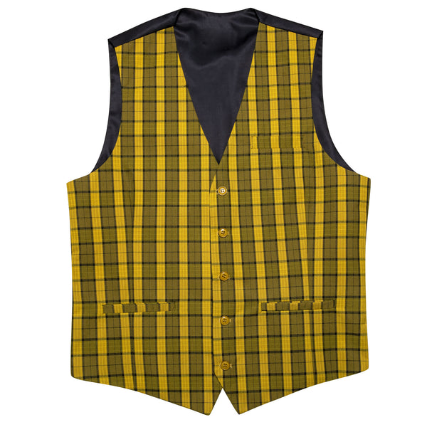 Yellow Black Plaid Novelty Jacquard Men's Single Vest