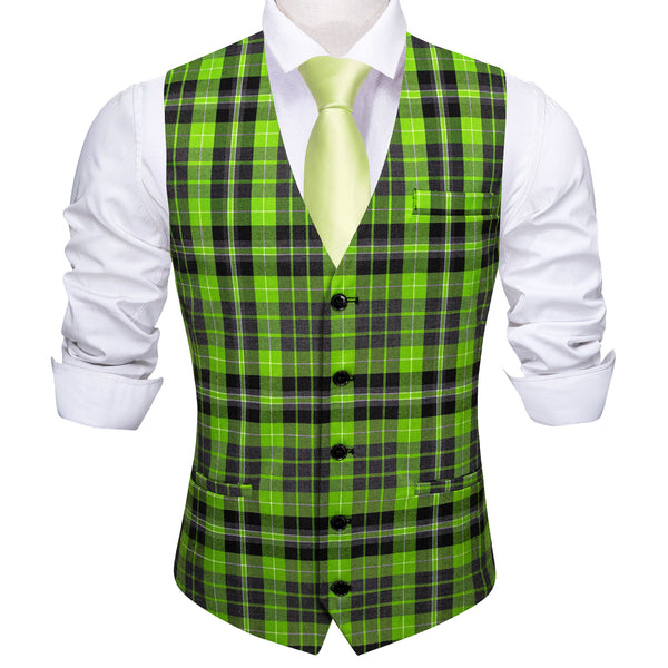 Shiny Green Black Grey Plaid Men's Single Vest