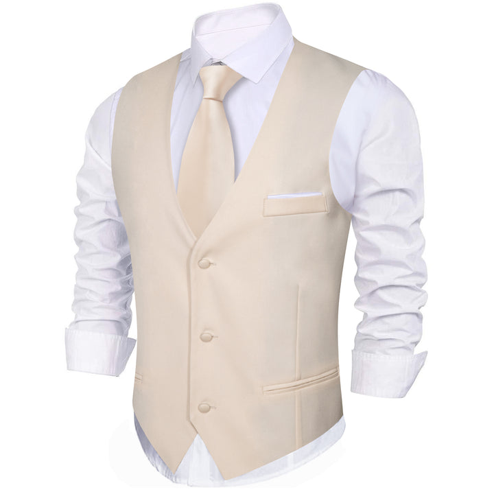 Champagne White Solid Silk Men's V-Neck Business Vest