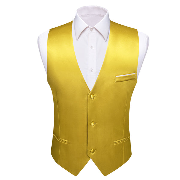 Lemon Yellow Solid Satin Men's V-Neck Business Vest