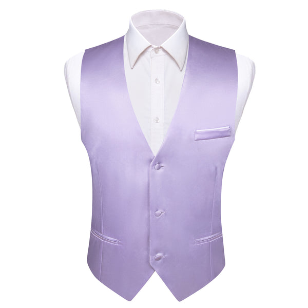 Baby Purple Solid Satin Men's V-Neck Business Vest