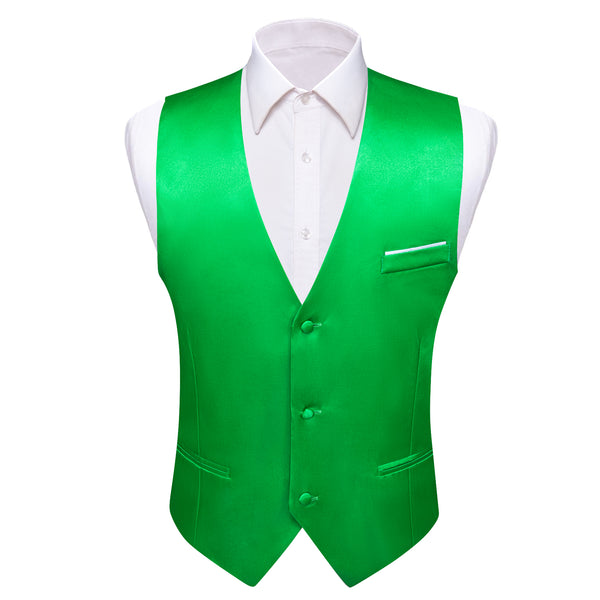 Bright Green Solid Satin Men's V-Neck Business Vest
