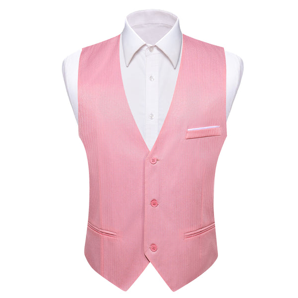 Pink Solid Men's V-Neck Business Vest