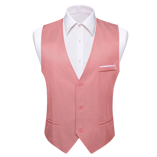 Rose Pink Solid Men's V-Neck Business Vest