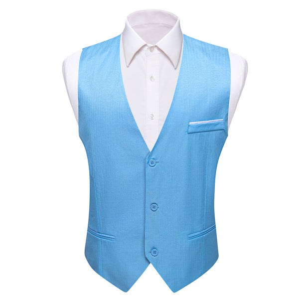 Sky Blue Solid Men's V-Neck Business Vest