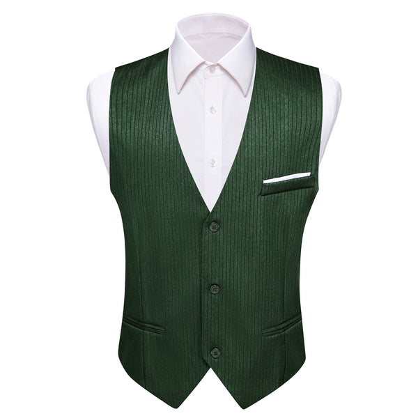 Dark Green Solid Men's V-Neck Business Vest