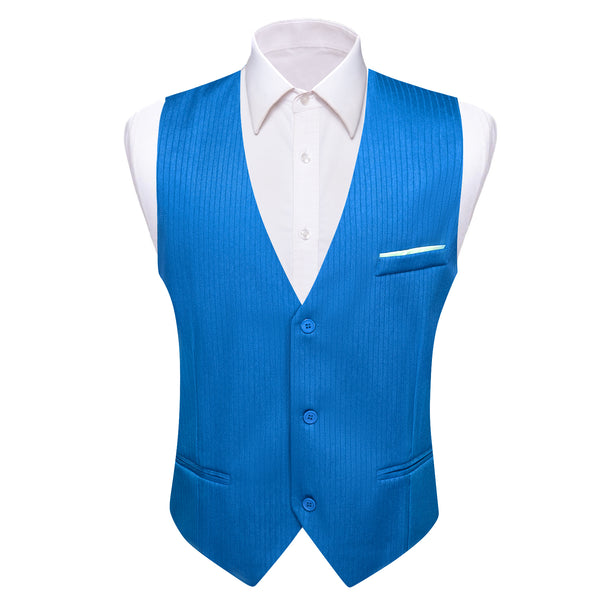 Bright Blue Solid Men's V-Neck Business Vest