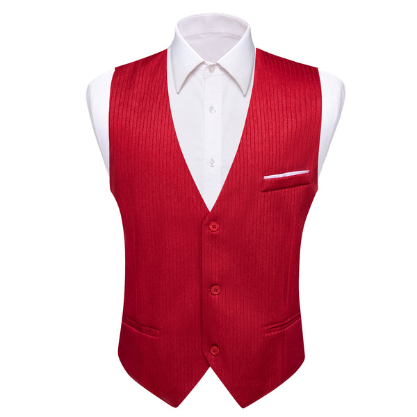 Red Solid Men's V-Neck Business Vest
