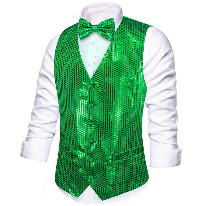 Ties2you Men's Casual Vest Shining Lime Green Sequins Vest Bow Tie Set   ties2you