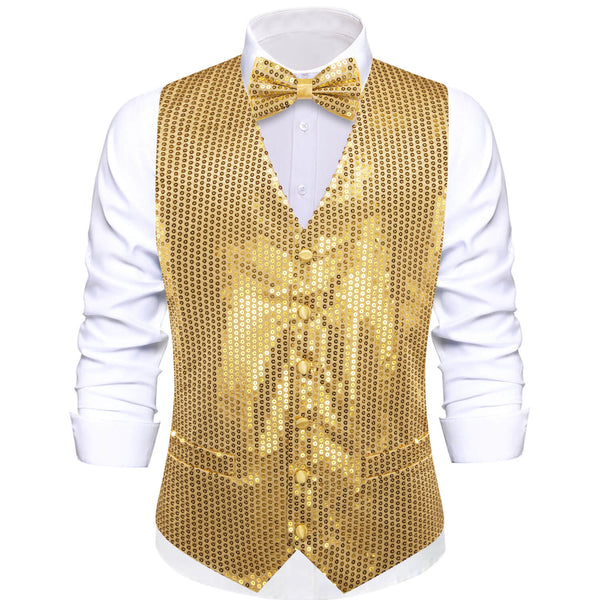 Shining Gold Sequins Vest Bow Tie Set