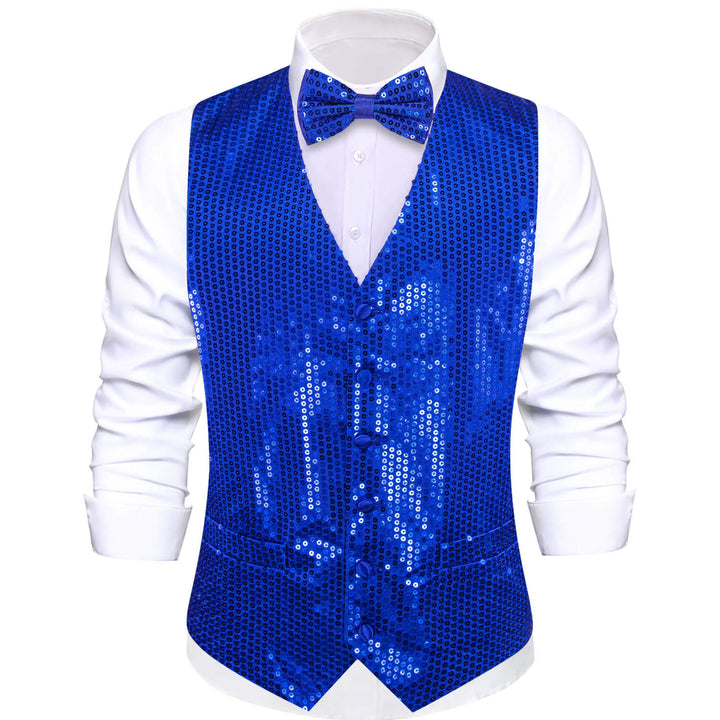 Shining Sapphire Blue Sequins Vest Bow Tie Set