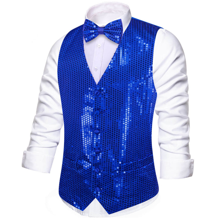 Shining Sapphire Blue Sequins Vest Bow Tie Set