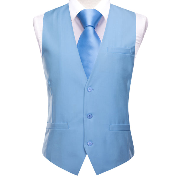 Light Sky Blue Solid Splicing Jacquard Men's Vest