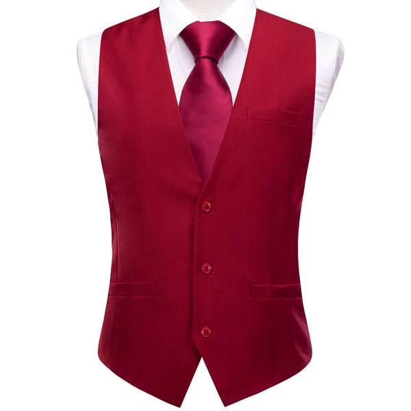 Lipstick Red Solid Splicing Jacquard Men's Vest