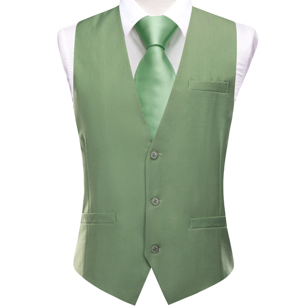 Sage Green Solid Splicing Jacquard Men's Vest