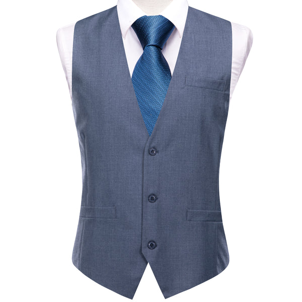 Slate Blue Solid Splicing Jacquard Men's Vest