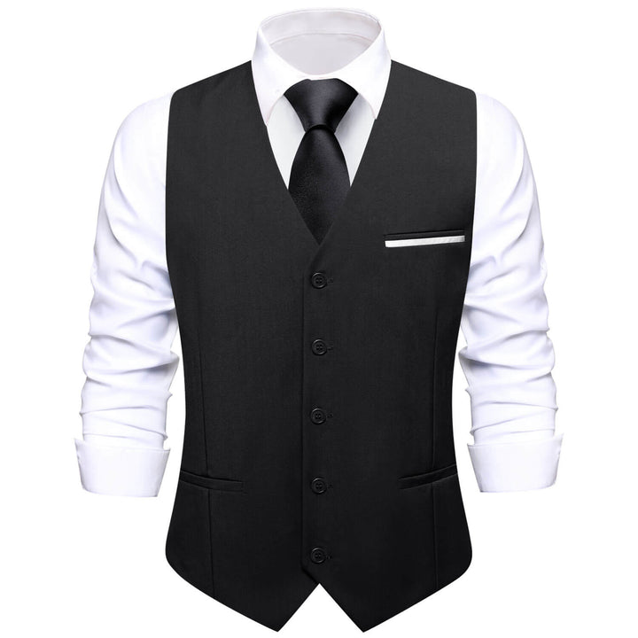 Black Solid Silk Vest 